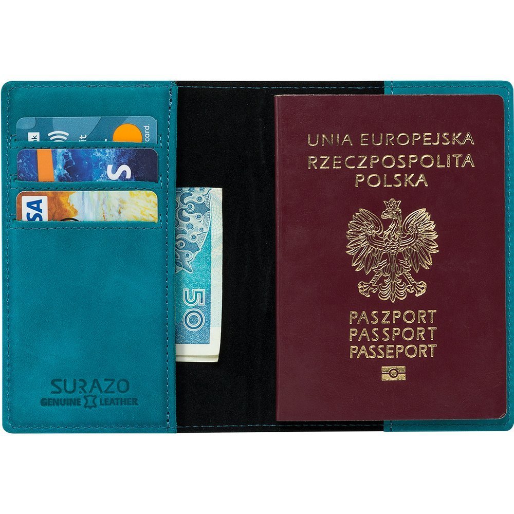 Passport case with card slot - Nubuk Green