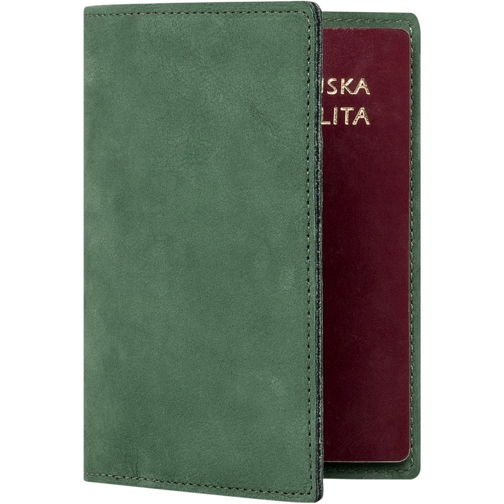 Etui na paszport skórzane z miejscem na karty - Nubuk Ciemny Zielony