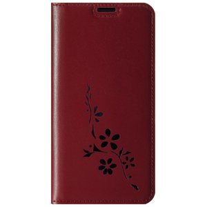 Etui na telefon skóra naturalna książka RFID - Costa Czerwony - Kwiaty - TPU Transparentne